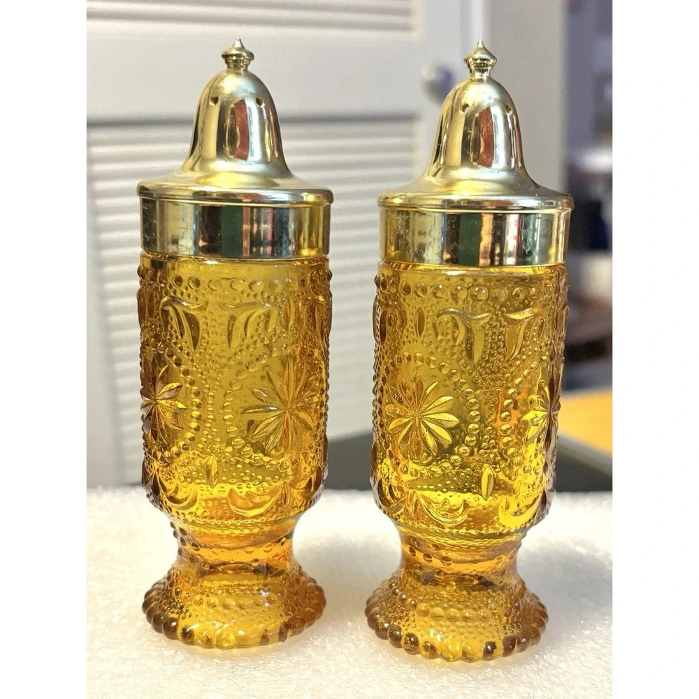 Vintage Brockway Glass Co.  Amber Salt & Pepper Shakers Concord Pattern